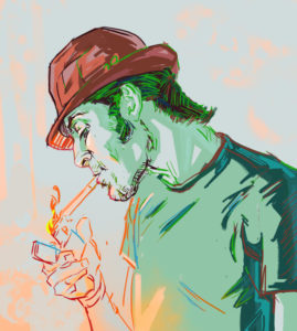Digital painting of a young man ligthing a cigarette by Maurilio Milone