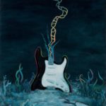 Oil Painting by Maurilio Milone depicting an exploding guitar under the ocean